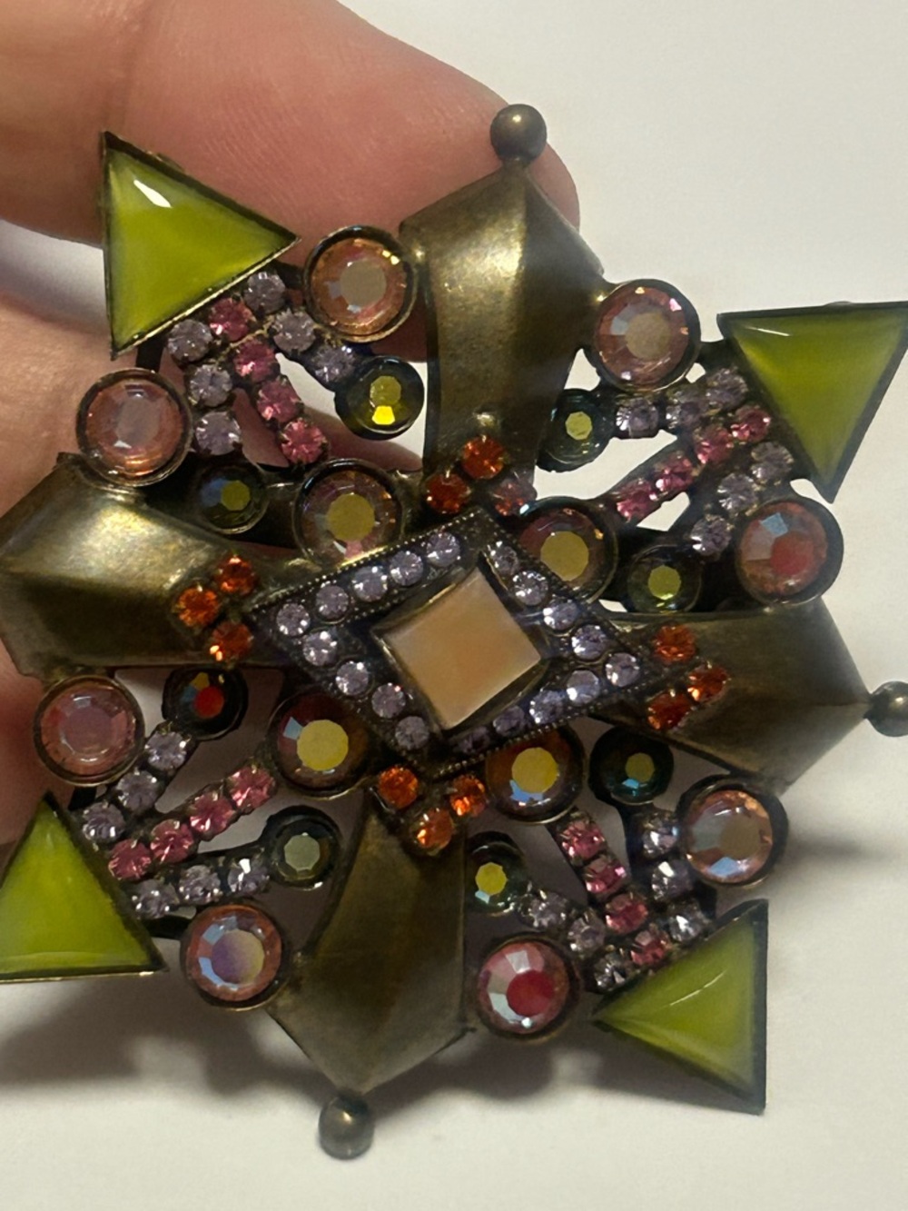 Vintage Sorrelli Multi Color Jeweled embellished Crystal starburst Pin Brooch